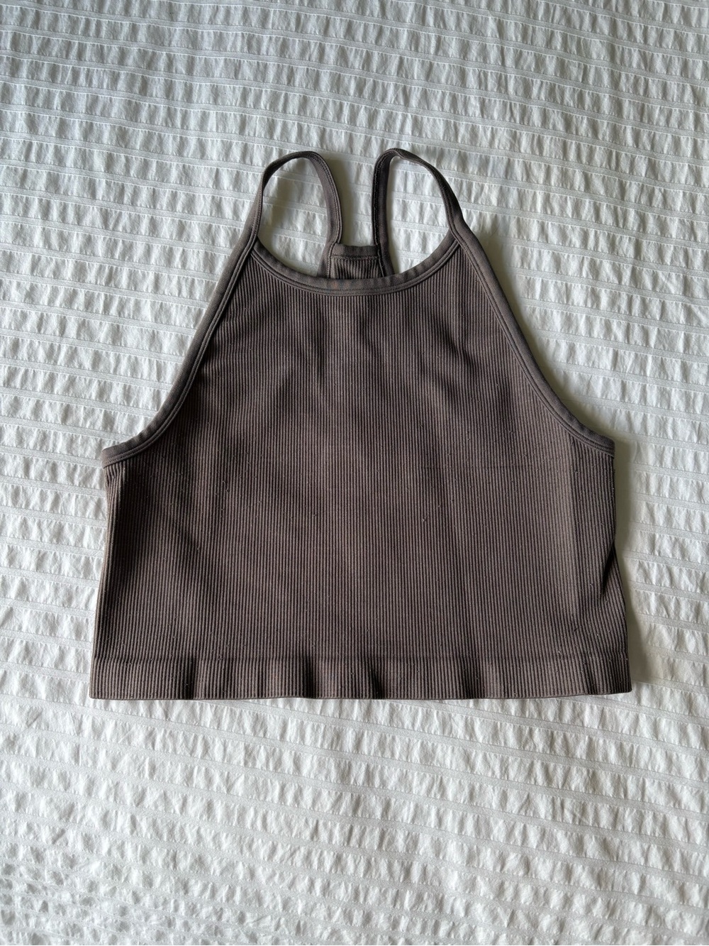TNA Ribbed Cropped Tank Top in Brown
